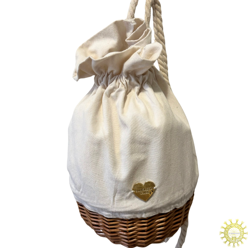 Canvas Back-Bag with Rope double Strap Wicker Base in colour Sugar