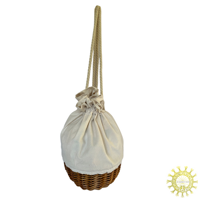 Canvas Back-Bag with Rope double Strap Wicker Base in colour Sugar