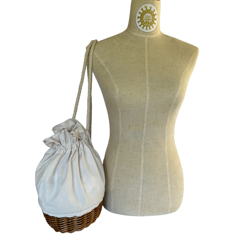 Canvas Back-Bag with Rope double Strap Wicker Base in colour Sugar