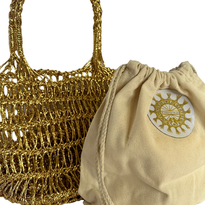 Macrame Bag foiled in Gold with double handles