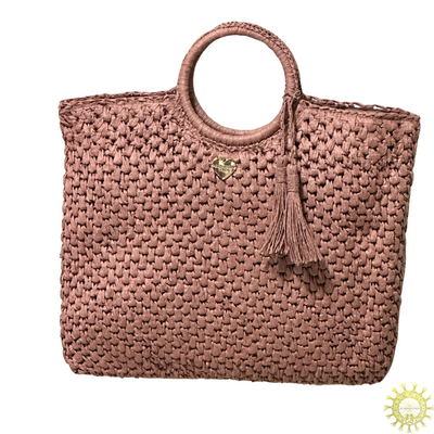 Raffia Bag with Tassels and ring Handles in colour Primrose