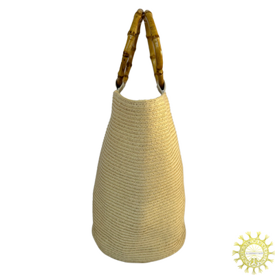 Cord Woven Bag with Double Bamboo Handles in colour Seasand