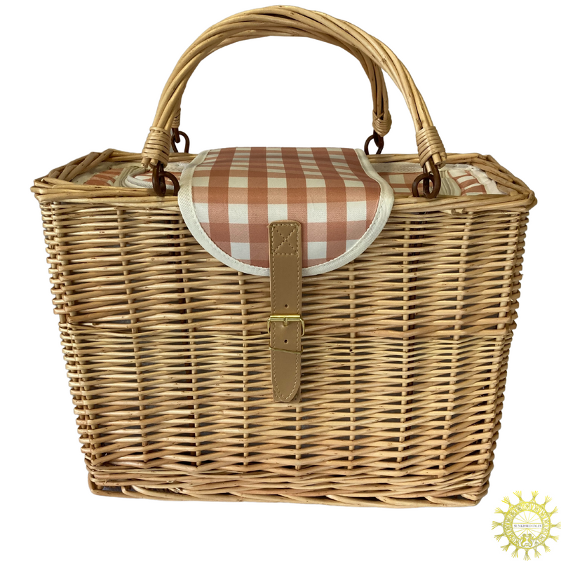 Wicker picnic cooler basket with double handles 