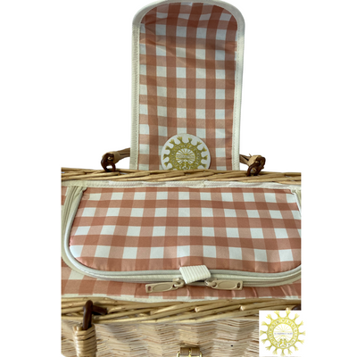 Wicker picnic cooler basket with double carry handles