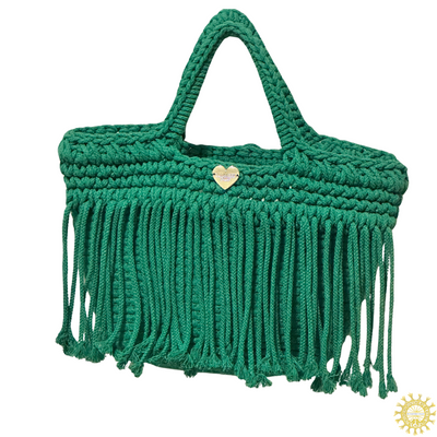 Woven Cord double Hand Strap Bag with Fringing Cascade in Emerald Isle