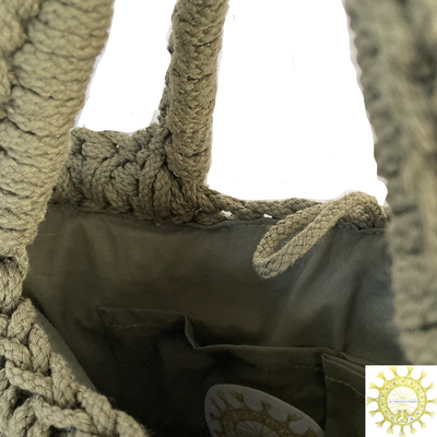 Woven Cord double Hand Strap Bag with Fringing Cascade in Olive Grove