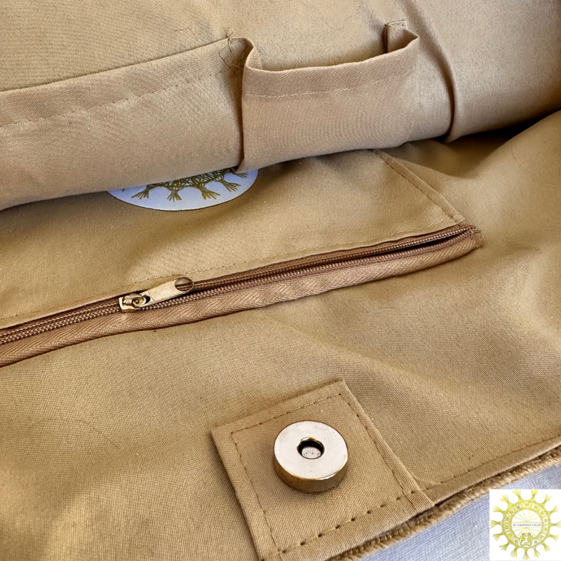 Cord Woven Bag with Double Bamboo Handles in colour Suntan