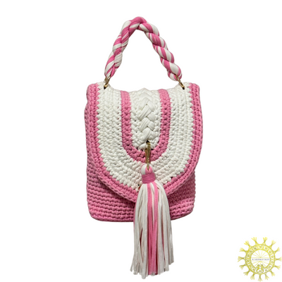 Woven cord envelope Bag with detachable tassel and twisted cord single hand held handle  in colour Flamingo