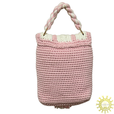 Woven cord envelope Bag with detachable tassel and twisted cord single hand held handle in colour Apple Blossom