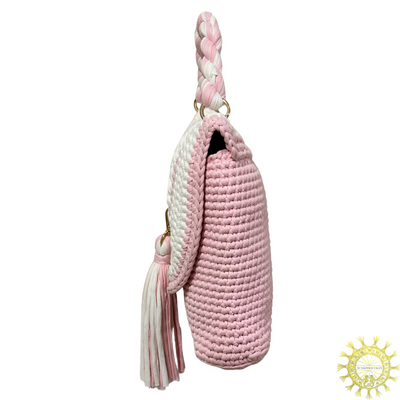 Woven cord envelope Bag with detachable tassel and twisted cord single hand held handle in colour Apple Blossom