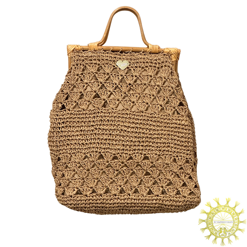 Raffia woven Handbag with Bamboo Handles in Suntan