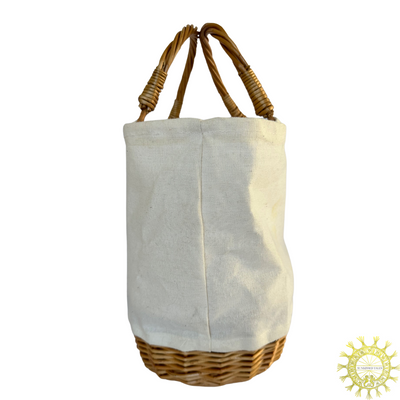 Cotton Canvas Bag lined with wipeable coating with Wicker Basket Base and double Handles in colour Sugar