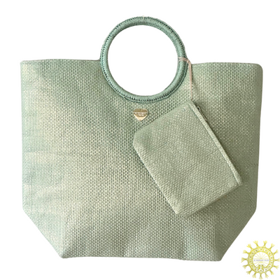 Raffia Beach bag with double Ring Handles and matching Vanity Bag in Appletini