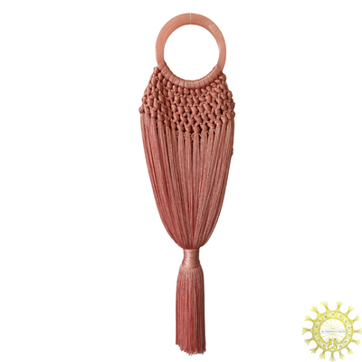 Woven Tassel Bag with double Tortoise Ring Handles in Candy