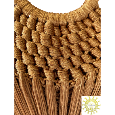 Woven Tassel Bag with double Tortoise Ring Handles in Sahara