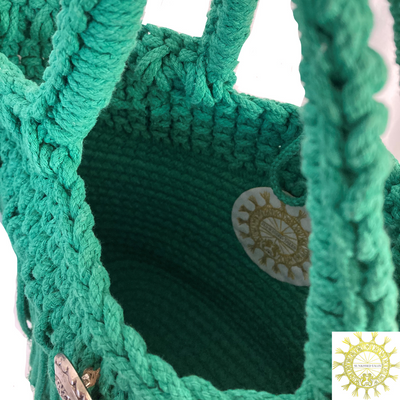Woven Cord double Hand Strap Bag with Fringing Cascade in Emerald Isle