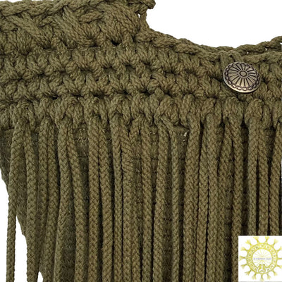 Woven Cord double Hand Strap Bag with Fringing Cascade in Olive Grove