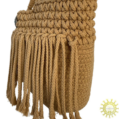 Woven Cord double Hand Strap Bag with Fringing Cascade in Sahara