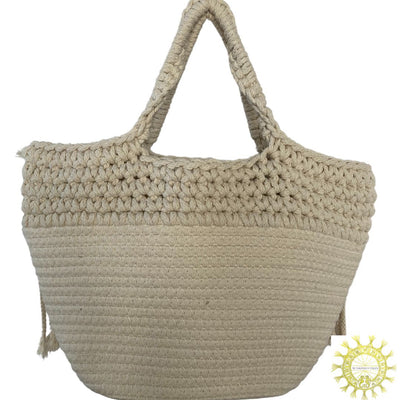 Woven Cord double Hand Strap Bag with Fringing Cascade in Sugar