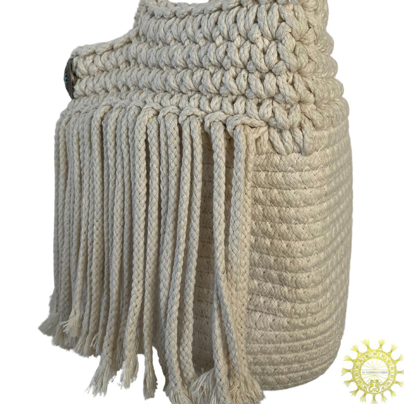 Woven Cord double Hand Strap Bag with Fringing Cascade in Sugar