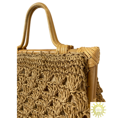 Raffia woven Handbag with Bamboo Handles in Suntan