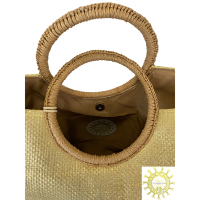 Raffia Beach bag with double Ring Handles and matching Vanity Bag in Prosecco