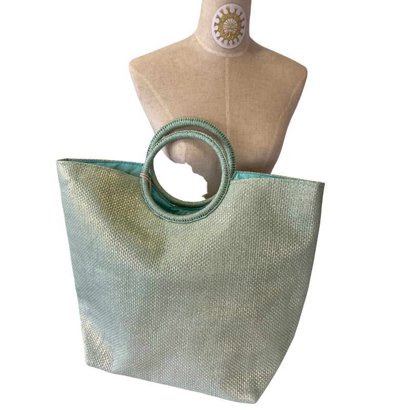 Raffia Beach bag with double Ring Handles and matching Vanity Bag in Appletini