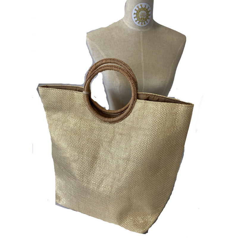 Raffia Beach bag with double Ring Handles and matching Vanity Bag in Prosecco