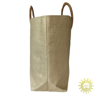 Raffia Beach bag with double Ring Handles and matching Vanity Bag in Prosecco