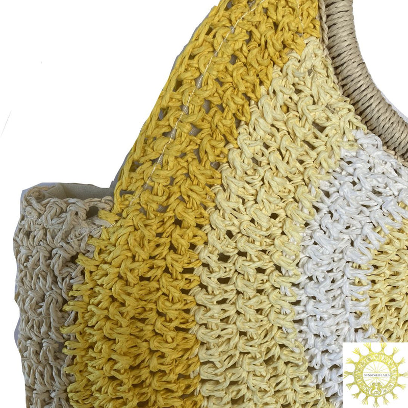 Raffia Round Ombre Bag with double handles in Sunflower